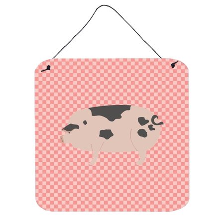 MICASA Gloucester Old Spot Pig Pink Check Wall or Door Hanging Prints6 x 6 in. MI627855